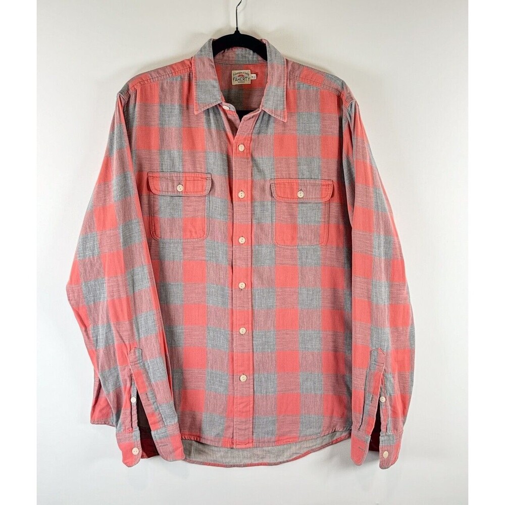 Faherty Button Up Shirt Pink Reversible Belmar Buffalo Check Long Sleeve Medium